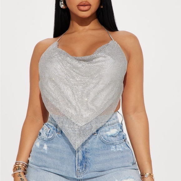 Silver Rhinestone Chain Top - Picture 1 of 5